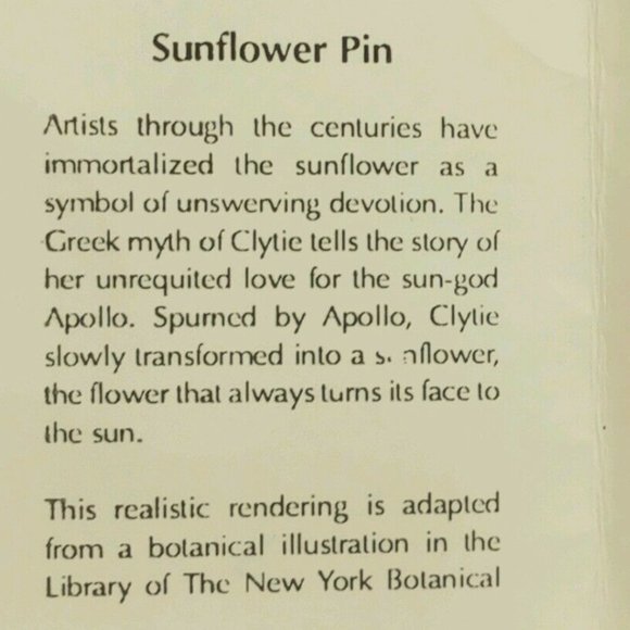 Museum Of Fine Arts Boston Vintage Signed MFA S Enamel Sunflower Pin - Picture 4 of 5
